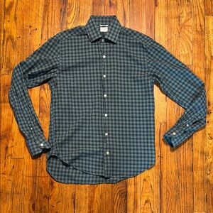 CULTURATA Men's Blue Green Tartan Plaid Button Up Dress Shirt Cotton Size 15 /38